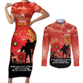Custom Swans Football ANZAC Couples Matching Short Sleeve Bodycon Dress and Long Sleeve Button Shirt Gallipoli Camouflage With Poppies