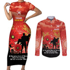 Custom Swans Football ANZAC Couples Matching Short Sleeve Bodycon Dress and Long Sleeve Button Shirt Gallipoli Camouflage With Poppies