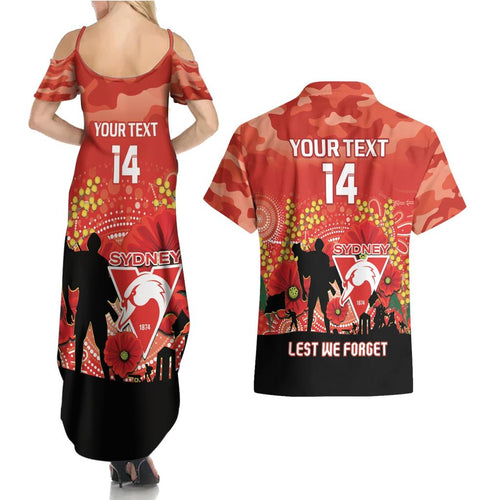 Custom Swans Football ANZAC Couples Matching Summer Maxi Dress and Hawaiian Shirt Gallipoli Camouflage With Poppies