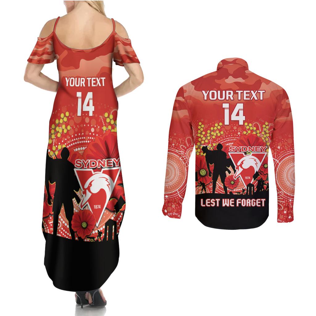 Custom Swans Football ANZAC Couples Matching Summer Maxi Dress and Long Sleeve Button Shirt Gallipoli Camouflage With Poppies