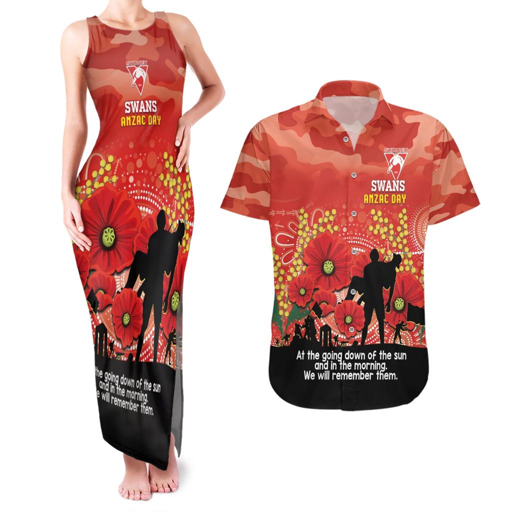 Custom Swans Football ANZAC Couples Matching Tank Maxi Dress and Hawaiian Shirt Gallipoli Camouflage With Poppies