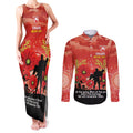 Custom Swans Football ANZAC Couples Matching Tank Maxi Dress and Long Sleeve Button Shirt Gallipoli Camouflage With Poppies