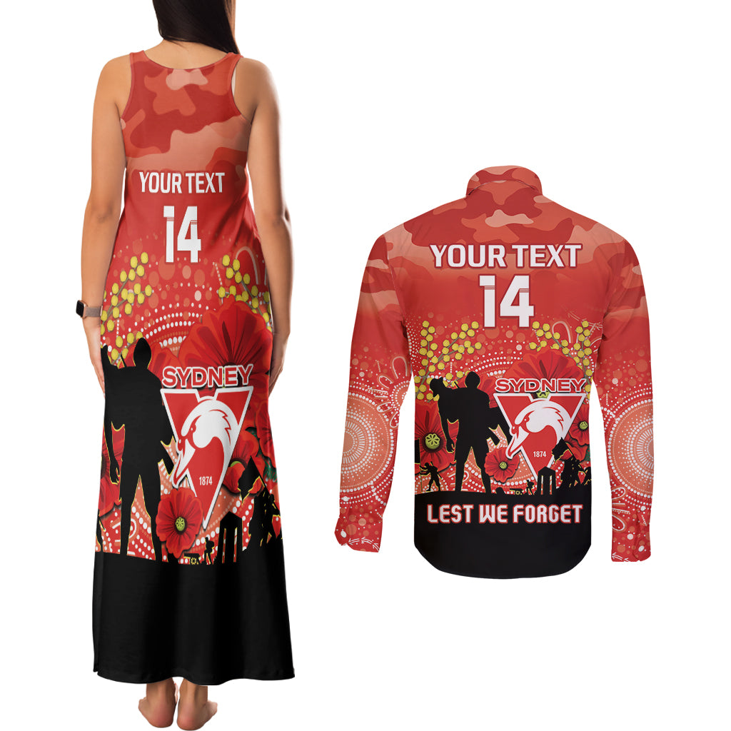 Custom Swans Football ANZAC Couples Matching Tank Maxi Dress and Long Sleeve Button Shirt Gallipoli Camouflage With Poppies