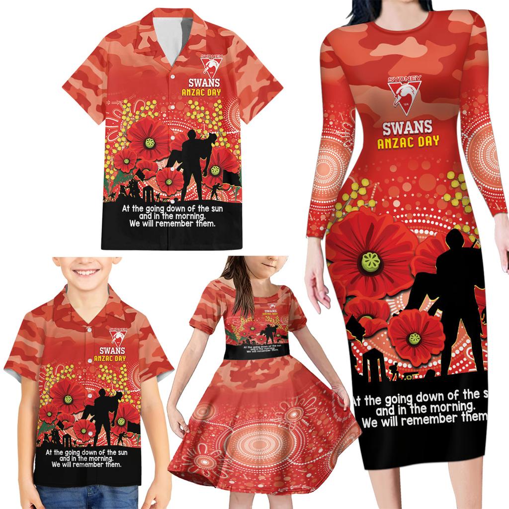 Custom Swans Football ANZAC Family Matching Long Sleeve Bodycon Dress and Hawaiian Shirt Gallipoli Camouflage With Poppies