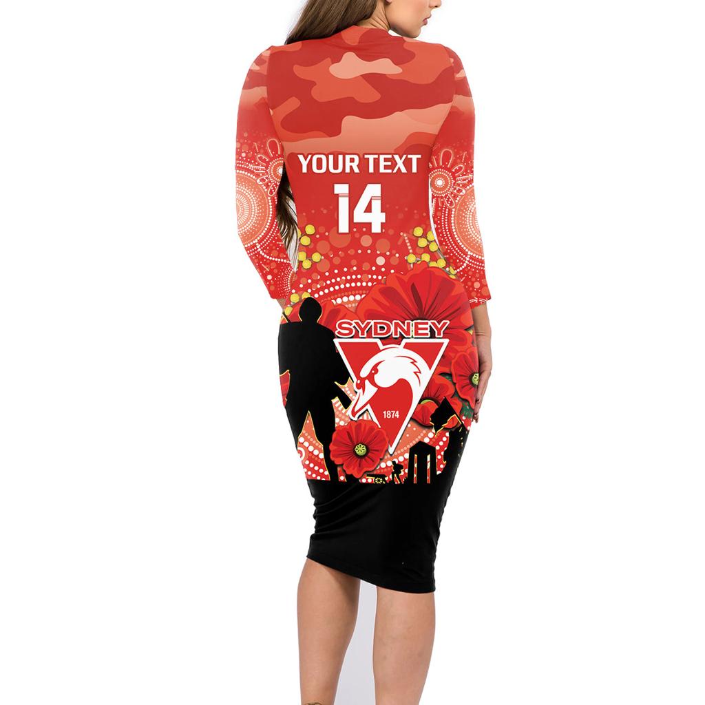 Custom Swans Football ANZAC Family Matching Long Sleeve Bodycon Dress and Hawaiian Shirt Gallipoli Camouflage With Poppies