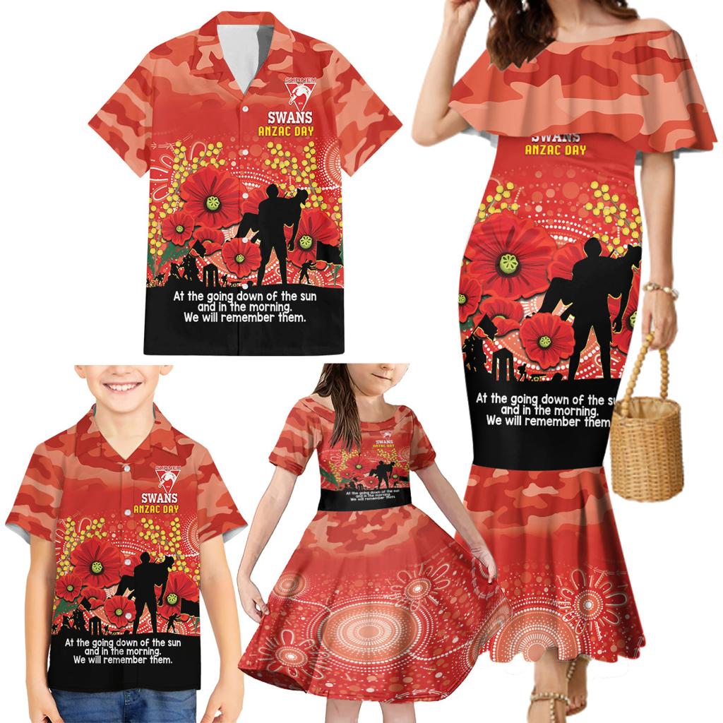Custom Swans Football ANZAC Family Matching Mermaid Dress and Hawaiian Shirt Gallipoli Camouflage With Poppies