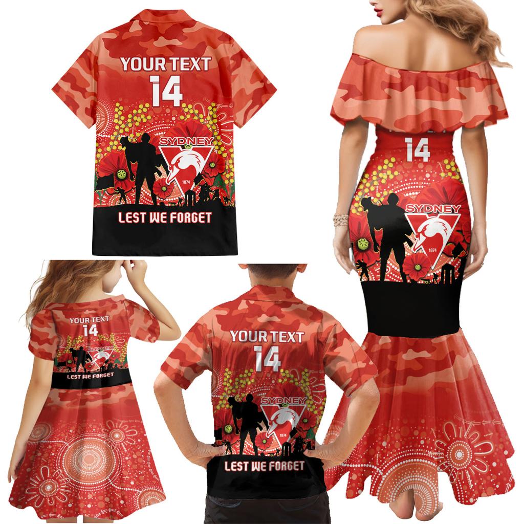 Custom Swans Football ANZAC Family Matching Mermaid Dress and Hawaiian Shirt Gallipoli Camouflage With Poppies