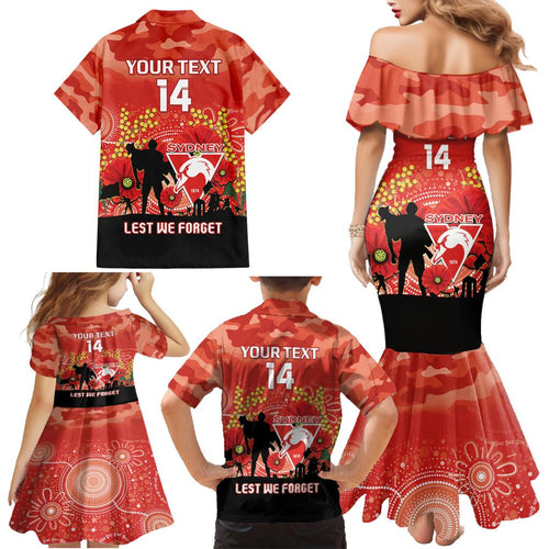 Custom Swans Football ANZAC Family Matching Mermaid Dress and Hawaiian Shirt Gallipoli Camouflage With Poppies