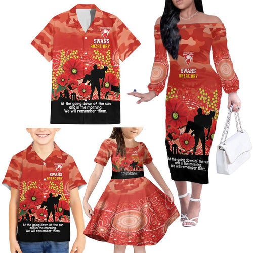 Custom Swans Football ANZAC Family Matching Off Shoulder Long Sleeve Dress and Hawaiian Shirt Gallipoli Camouflage With Poppies
