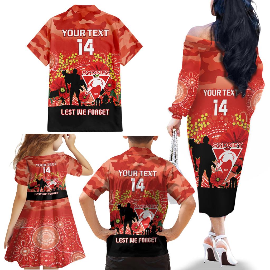 Custom Swans Football ANZAC Family Matching Off Shoulder Long Sleeve Dress and Hawaiian Shirt Gallipoli Camouflage With Poppies