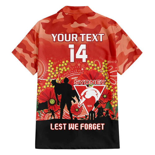 Custom Swans Football ANZAC Family Matching Off Shoulder Long Sleeve Dress and Hawaiian Shirt Gallipoli Camouflage With Poppies