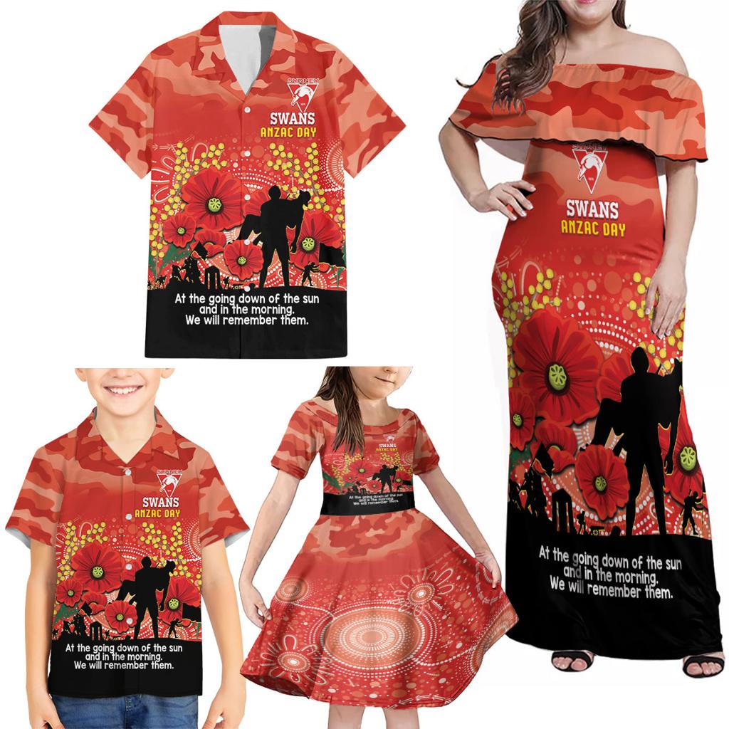 Custom Swans Football ANZAC Family Matching Off Shoulder Maxi Dress and Hawaiian Shirt Gallipoli Camouflage With Poppies