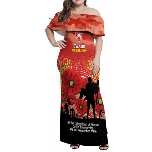 Custom Swans Football ANZAC Family Matching Off Shoulder Maxi Dress and Hawaiian Shirt Gallipoli Camouflage With Poppies