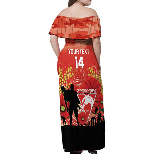 Custom Swans Football ANZAC Family Matching Off Shoulder Maxi Dress and Hawaiian Shirt Gallipoli Camouflage With Poppies