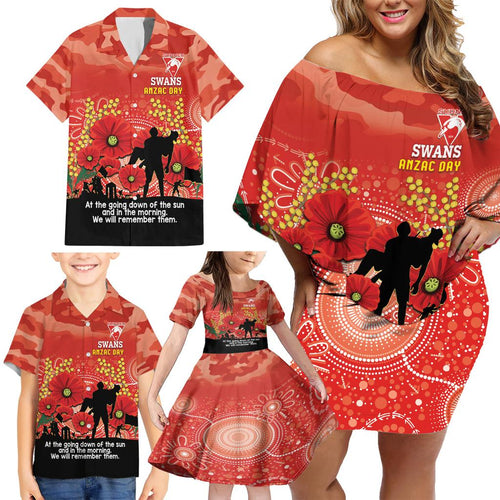 Custom Swans Football ANZAC Family Matching Off Shoulder Short Dress and Hawaiian Shirt Gallipoli Camouflage With Poppies