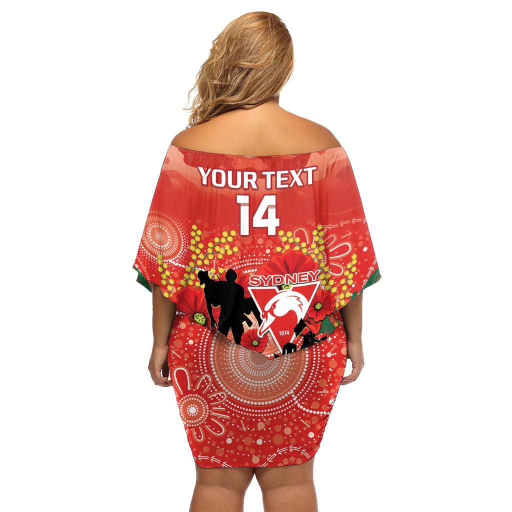 Custom Swans Football ANZAC Family Matching Off Shoulder Short Dress and Hawaiian Shirt Gallipoli Camouflage With Poppies