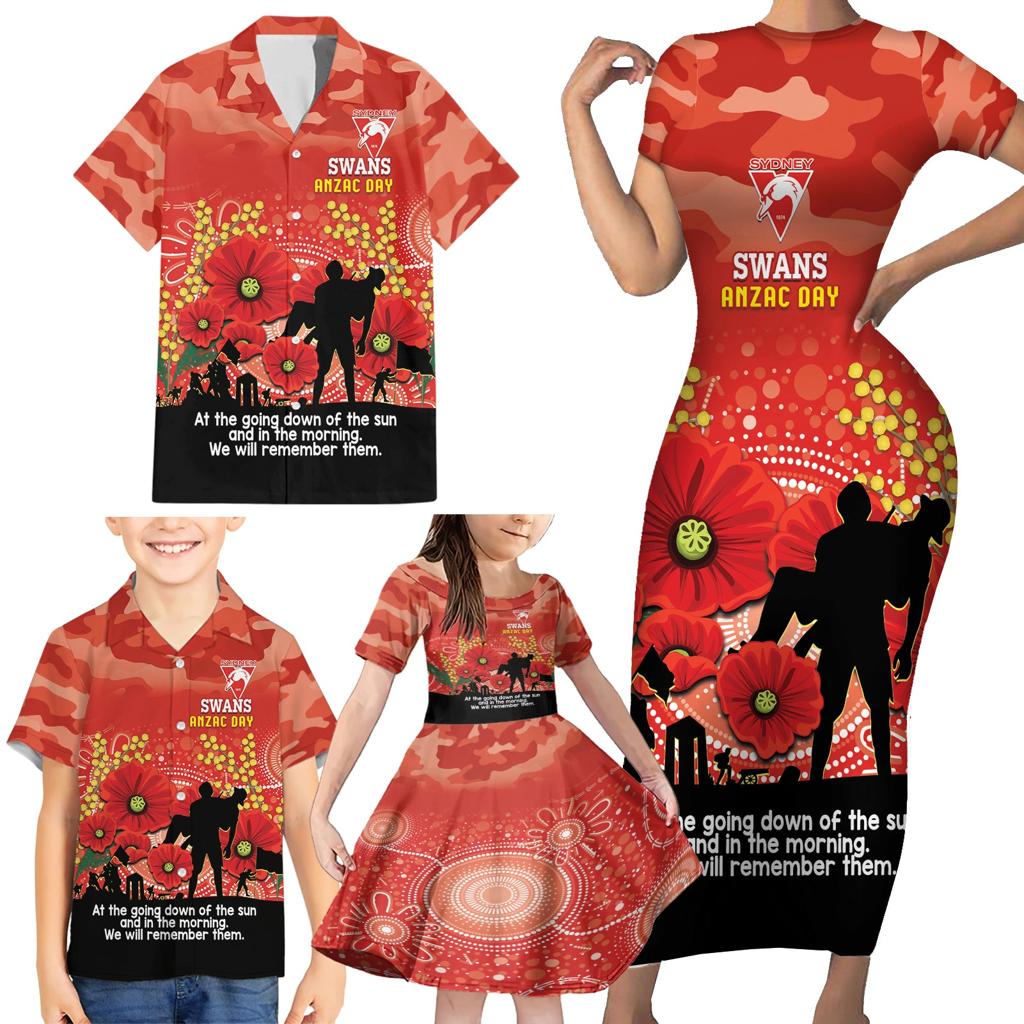 Custom Swans Football ANZAC Family Matching Short Sleeve Bodycon Dress and Hawaiian Shirt Gallipoli Camouflage With Poppies
