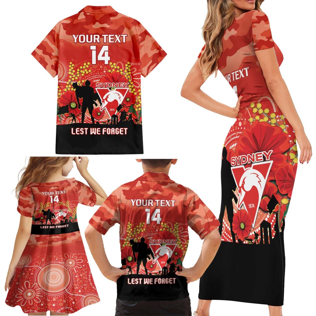 Custom Swans Football ANZAC Family Matching Short Sleeve Bodycon Dress and Hawaiian Shirt Gallipoli Camouflage With Poppies