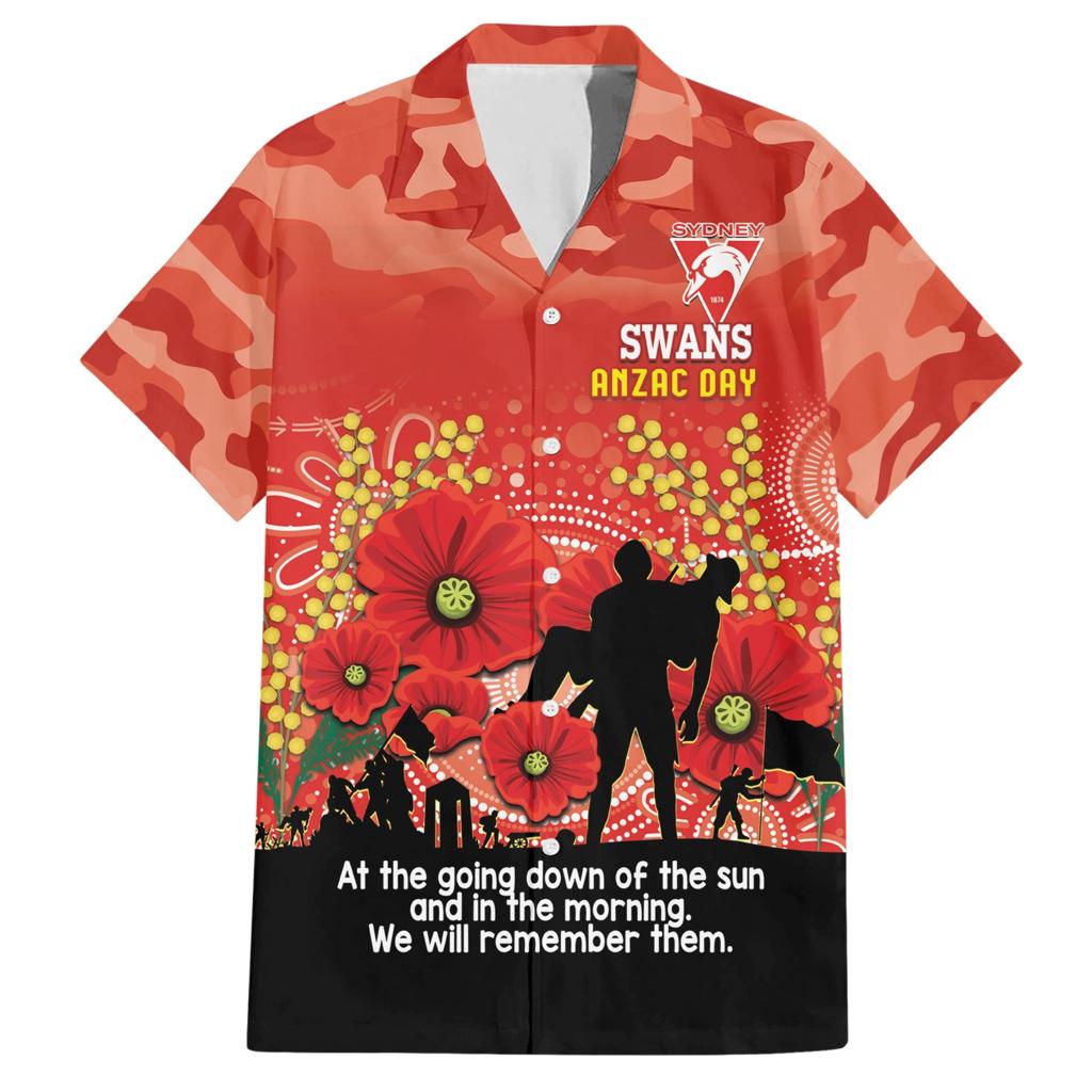 Custom Swans Football ANZAC Family Matching Short Sleeve Bodycon Dress and Hawaiian Shirt Gallipoli Camouflage With Poppies