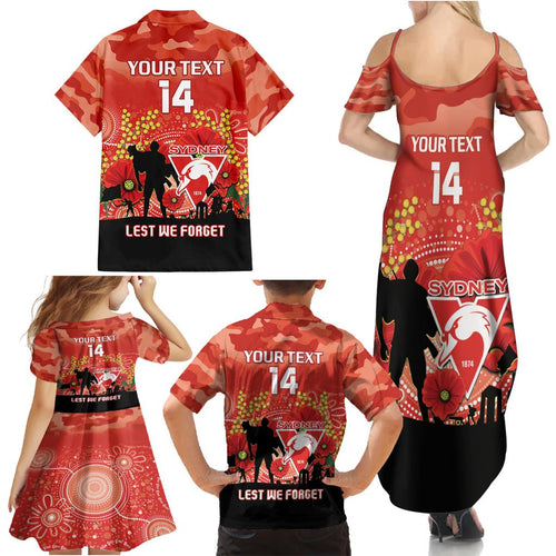 Custom Swans Football ANZAC Family Matching Summer Maxi Dress and Hawaiian Shirt Gallipoli Camouflage With Poppies