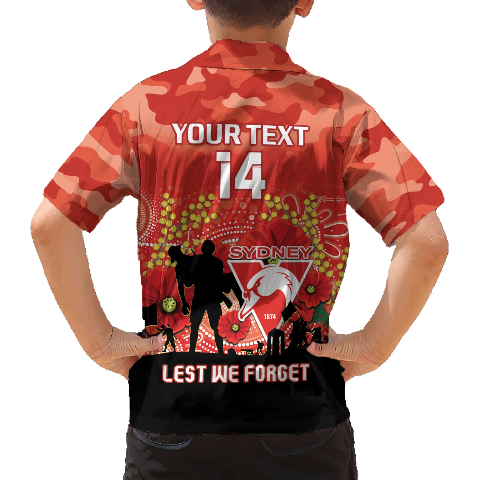 Custom Swans Football ANZAC Hawaiian Shirt Gallipoli Camouflage With Poppies
