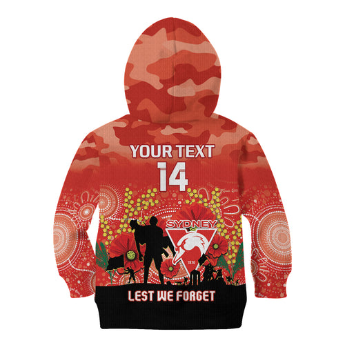 Custom Swans Football ANZAC Kid Hoodie Gallipoli Camouflage With Poppies