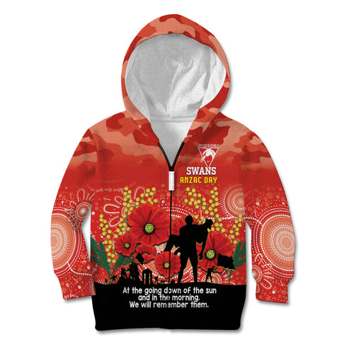 Custom Swans Football ANZAC Kid Hoodie Gallipoli Camouflage With Poppies