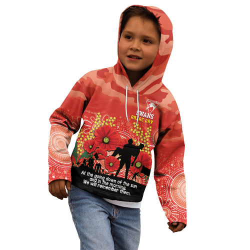 Custom Swans Football ANZAC Kid Hoodie Gallipoli Camouflage With Poppies