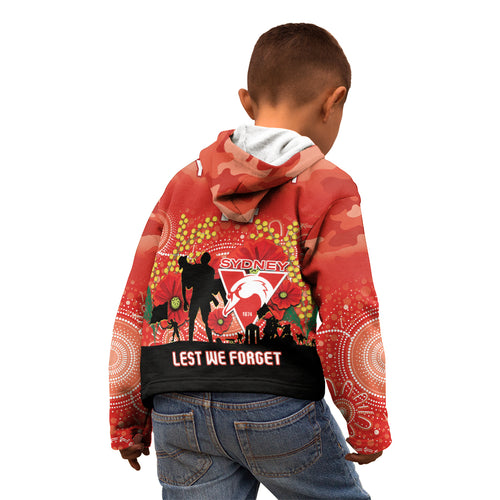 Custom Swans Football ANZAC Kid Hoodie Gallipoli Camouflage With Poppies