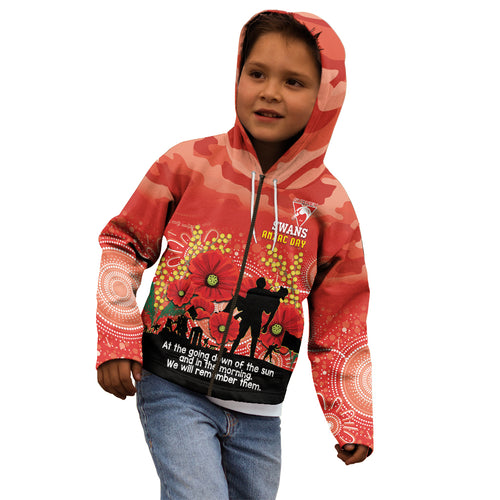Custom Swans Football ANZAC Kid Hoodie Gallipoli Camouflage With Poppies