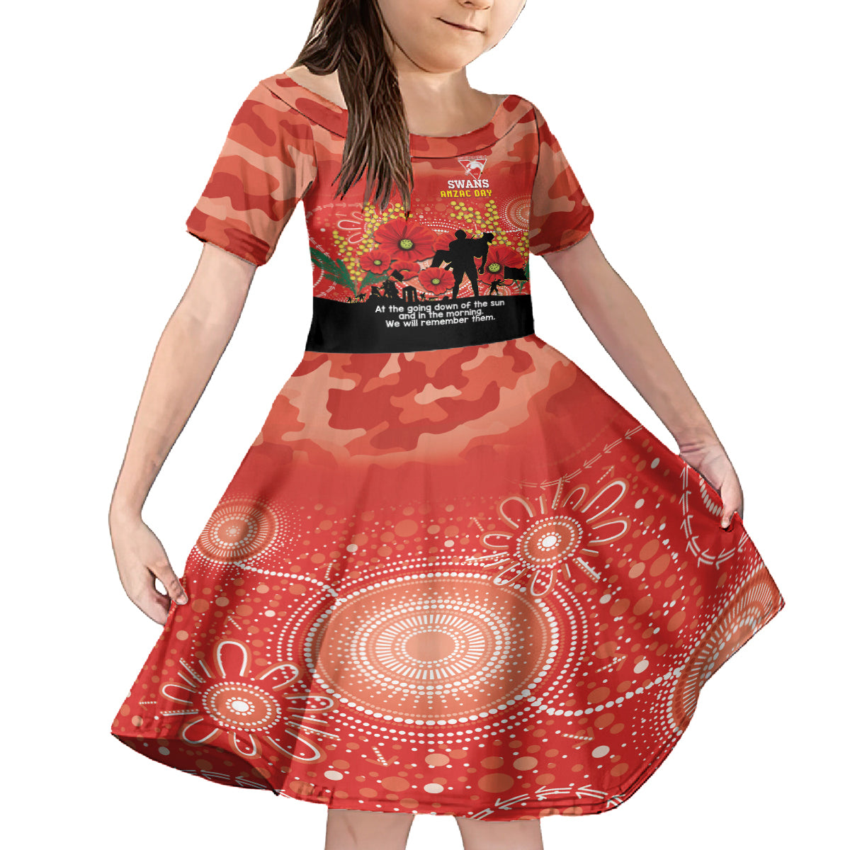 Custom Swans Football ANZAC Kid Short Sleeve Dress Gallipoli Camouflage With Poppies