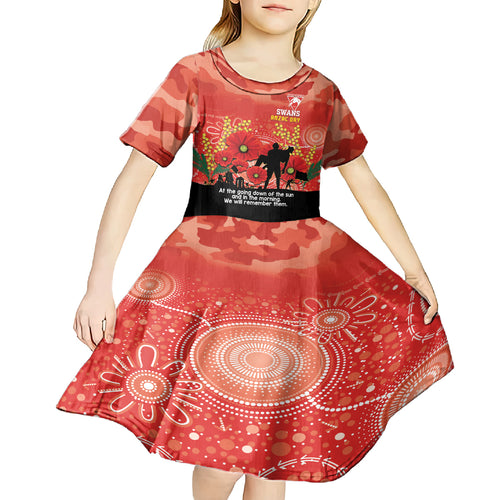 Custom Swans Football ANZAC Kid Short Sleeve Dress Gallipoli Camouflage With Poppies