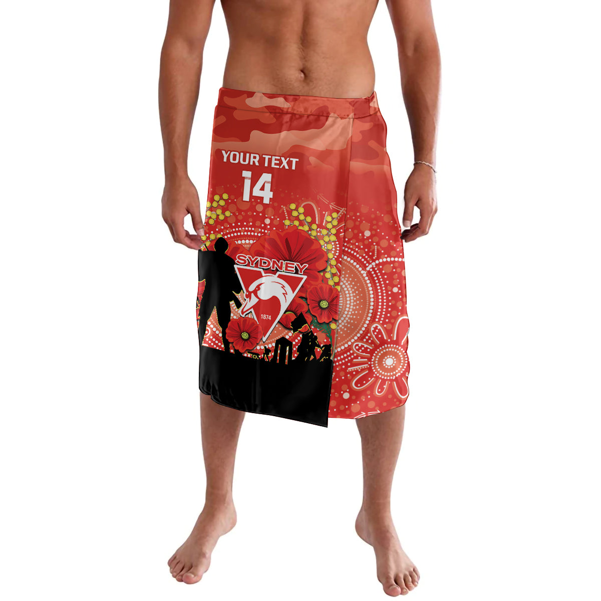Custom Swans Football ANZAC Lavalava Gallipoli Camouflage With Poppies