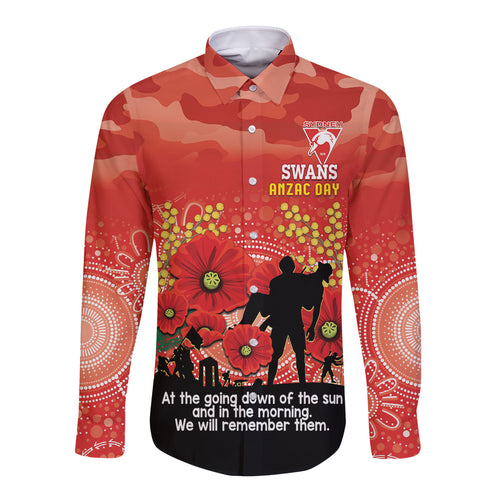 Custom Swans Football ANZAC Long Sleeve Button Shirt Gallipoli Camouflage With Poppies