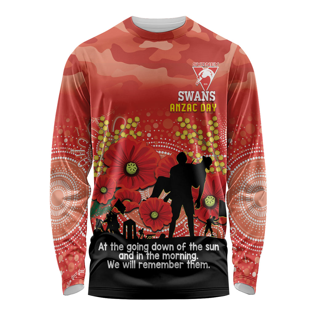 Custom Swans Football ANZAC Long Sleeve Shirt Gallipoli Camouflage With Poppies