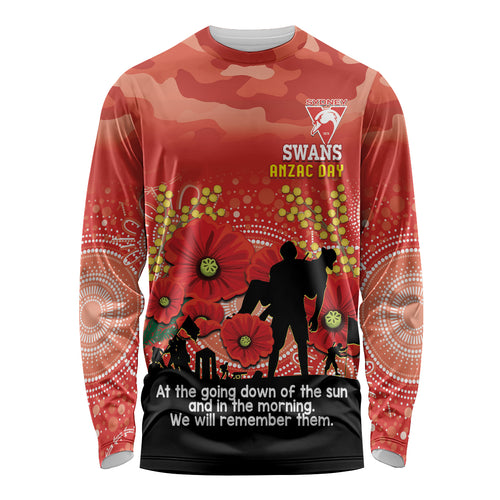 Custom Swans Football ANZAC Long Sleeve Shirt Gallipoli Camouflage With Poppies