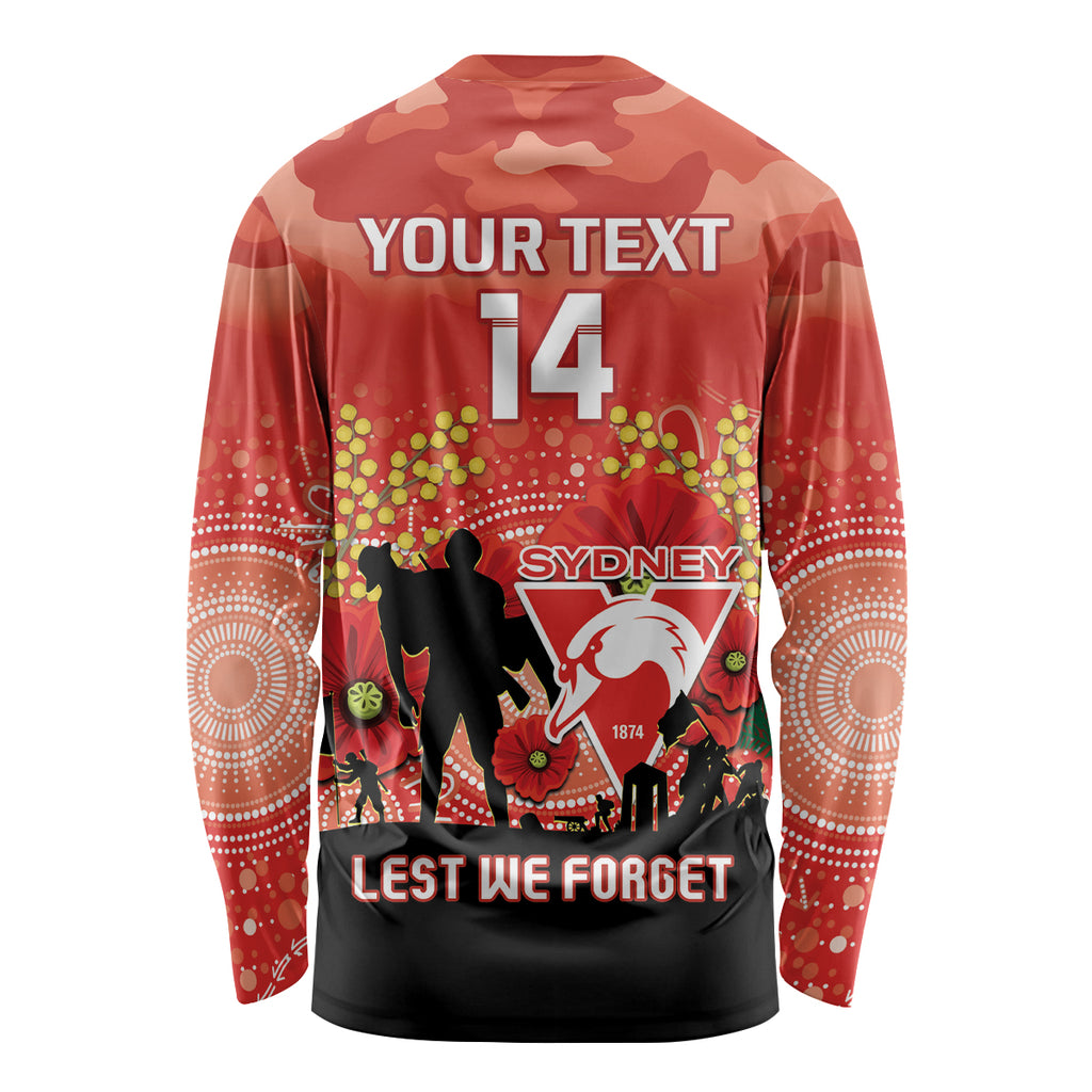 Custom Swans Football ANZAC Long Sleeve Shirt Gallipoli Camouflage With Poppies