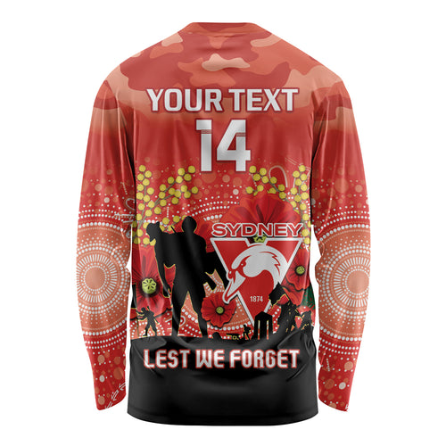 Custom Swans Football ANZAC Long Sleeve Shirt Gallipoli Camouflage With Poppies