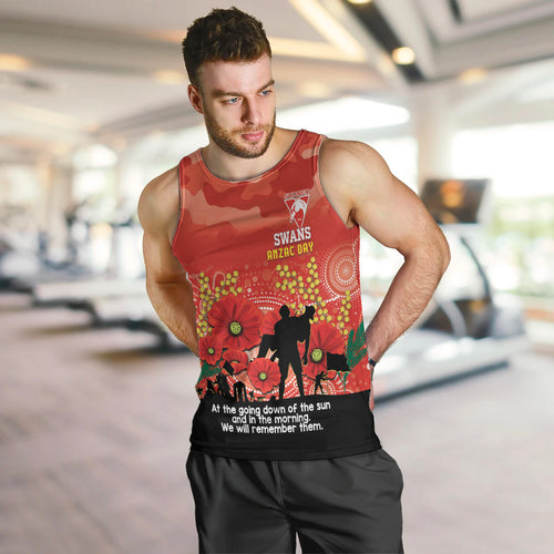 Custom Swans Football ANZAC Men Tank Top Gallipoli Camouflage With Poppies