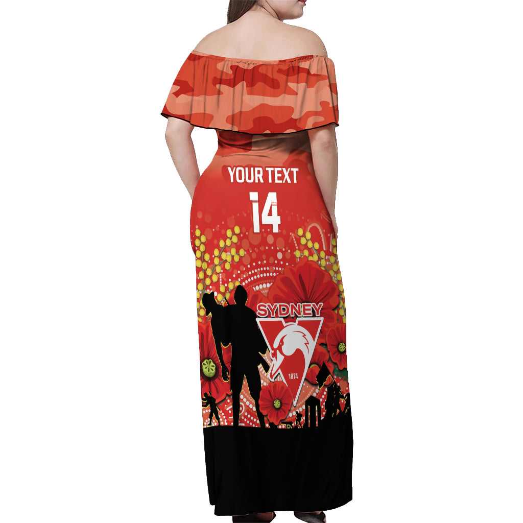 Custom Swans Football ANZAC Off Shoulder Maxi Dress Gallipoli Camouflage With Poppies