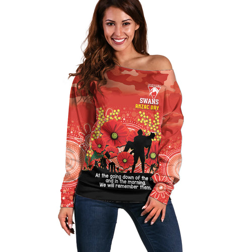 Custom Swans Football ANZAC Off Shoulder Sweater Gallipoli Camouflage With Poppies