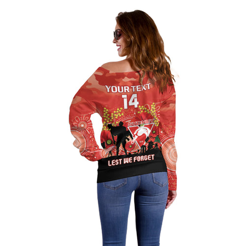 Custom Swans Football ANZAC Off Shoulder Sweater Gallipoli Camouflage With Poppies