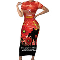 Custom Swans Football ANZAC Short Sleeve Bodycon Dress Gallipoli Camouflage With Poppies