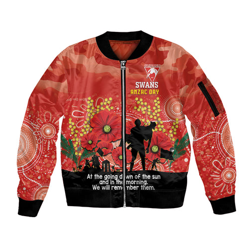 Custom Swans Football ANZAC Sleeve Zip Bomber Jacket Gallipoli Camouflage With Poppies