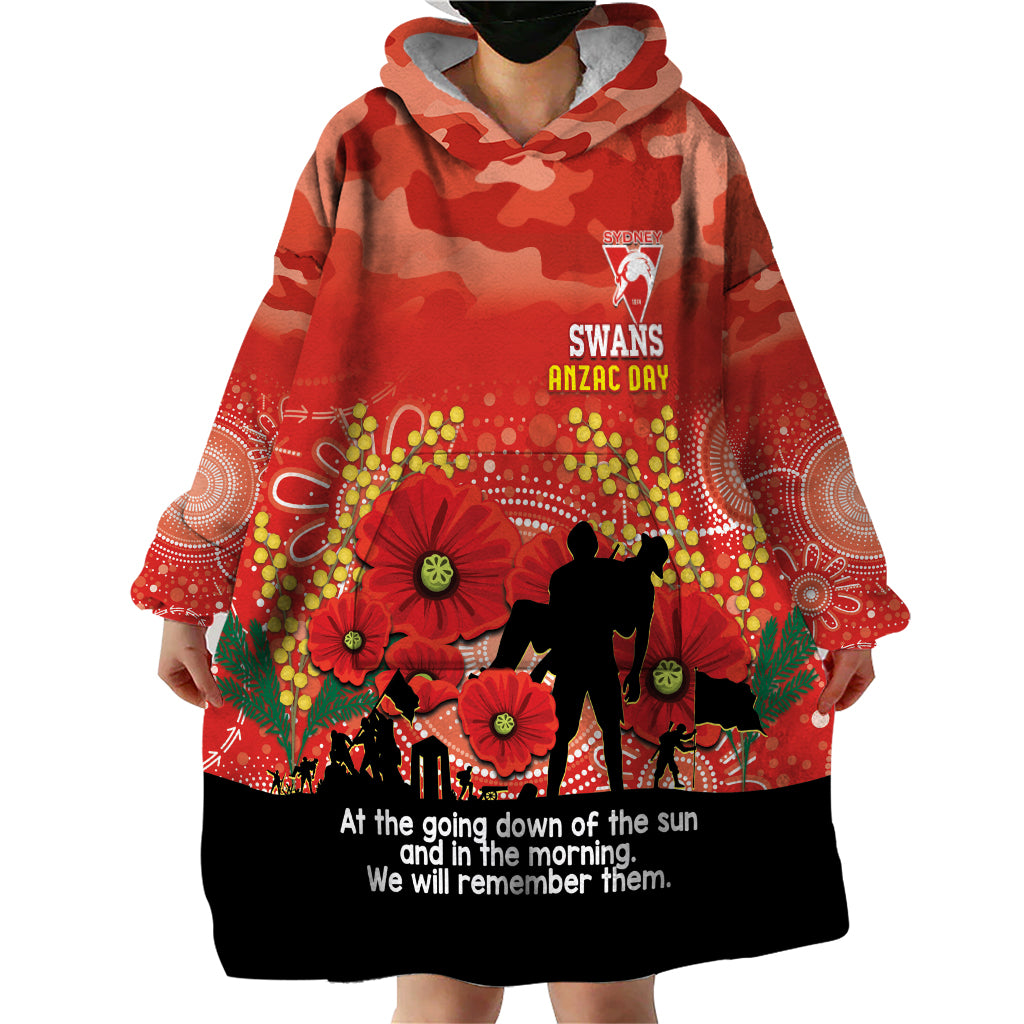 Custom Swans Football ANZAC Wearable Blanket Hoodie Gallipoli Camouflage With Poppies