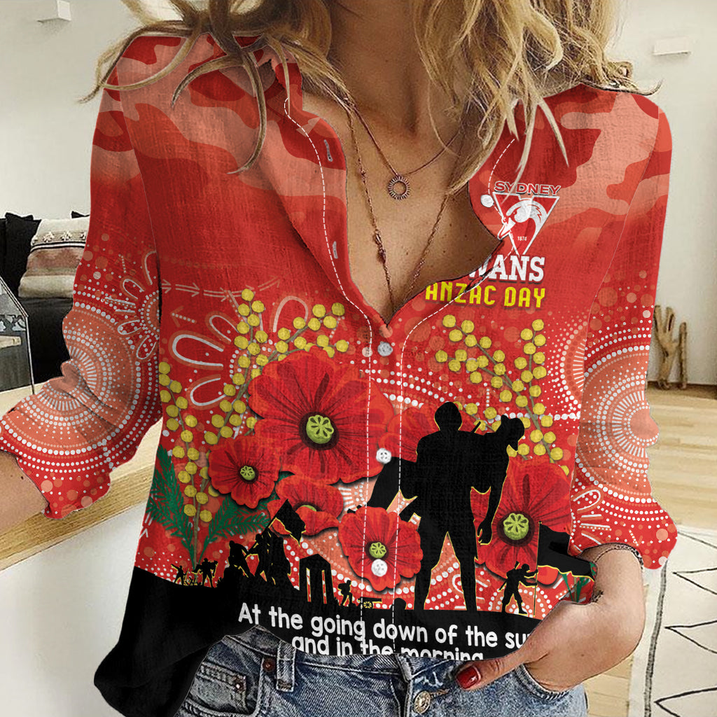 Custom Swans Football ANZAC Women Casual Shirt Gallipoli Camouflage With Poppies