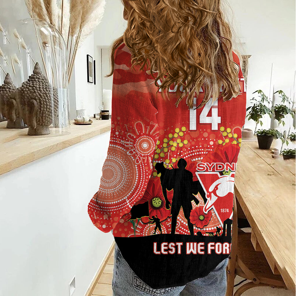Custom Swans Football ANZAC Women Casual Shirt Gallipoli Camouflage With Poppies