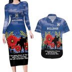 Custom Bulldogs Football ANZAC Couples Matching Long Sleeve Bodycon Dress and Hawaiian Shirt Gallipoli Camouflage With Poppies