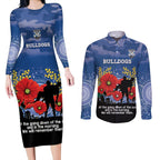 Custom Bulldogs Football ANZAC Couples Matching Long Sleeve Bodycon Dress and Long Sleeve Button Shirt Gallipoli Camouflage With Poppies