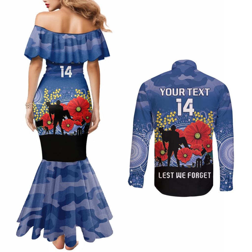 Custom Bulldogs Football ANZAC Couples Matching Mermaid Dress and Long Sleeve Button Shirt Gallipoli Camouflage With Poppies